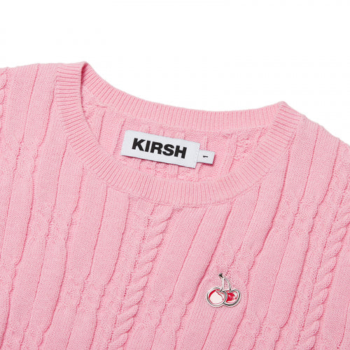 KIRSH SMALL CHERRY CABLE CROP SHORT SLEEVE KNIT [PINK] – Get Your